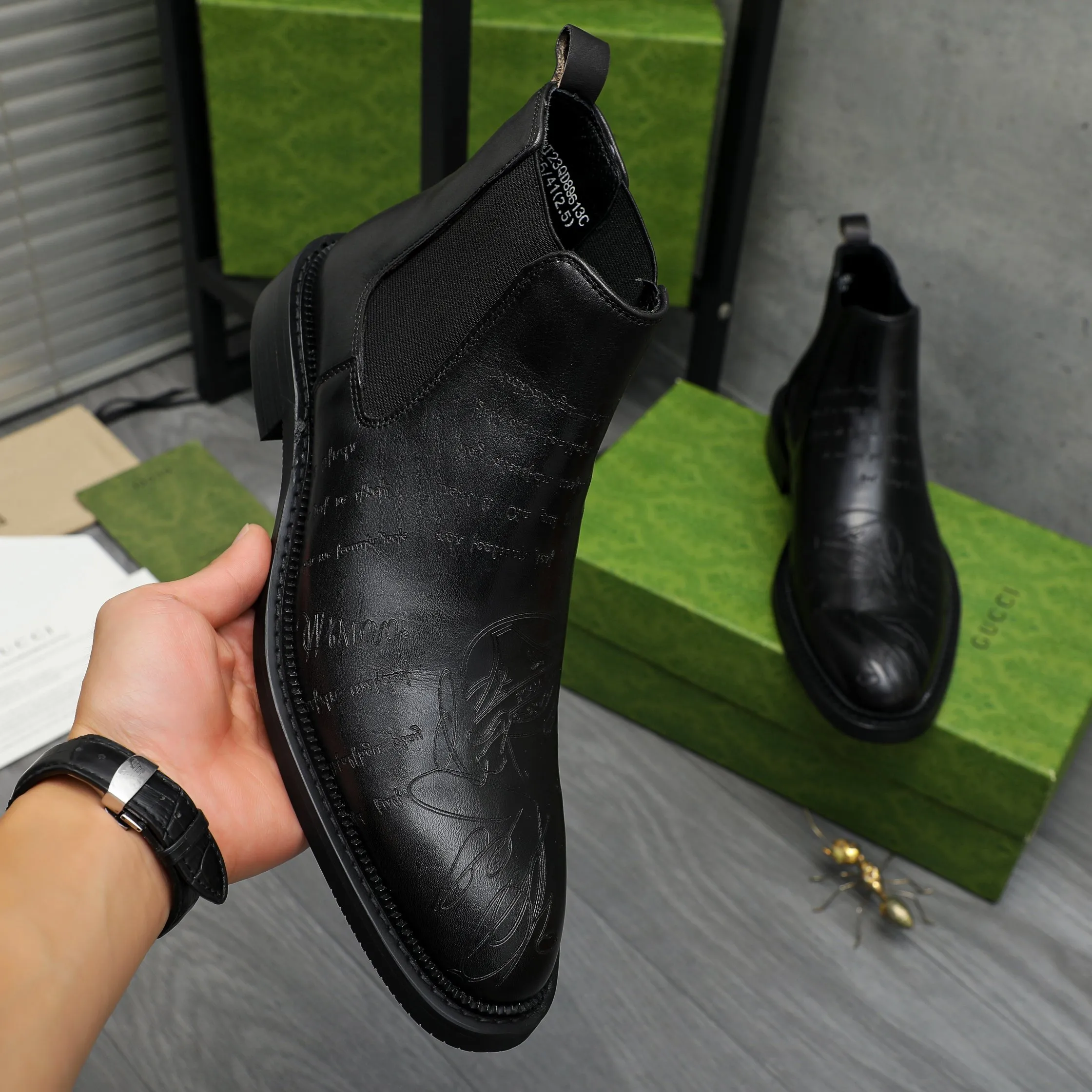 Men's shoes 💰p620 Product trademark: GUCCI "Gucci" high-top business leather shoes Regular size: 37-46 (37.46 custom-made, non-refundable) Product materials: Selected carved cowhide upper, pigskin lining, rubber outsole